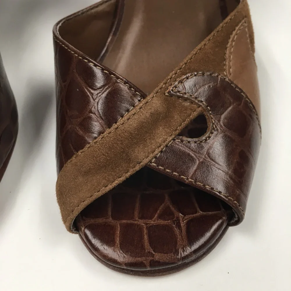 Aldo Croc Embossed Suede Wedge Heels EU 37 Brown Dark Academia Professional